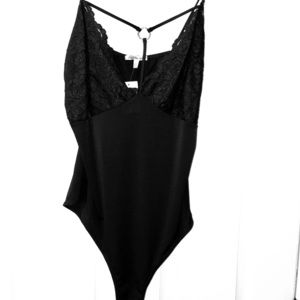 New black satin with lace bodysuit